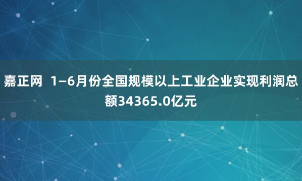 嘉正网  1—6月份全国规模以上工业企业实现利润总额34365.0亿元